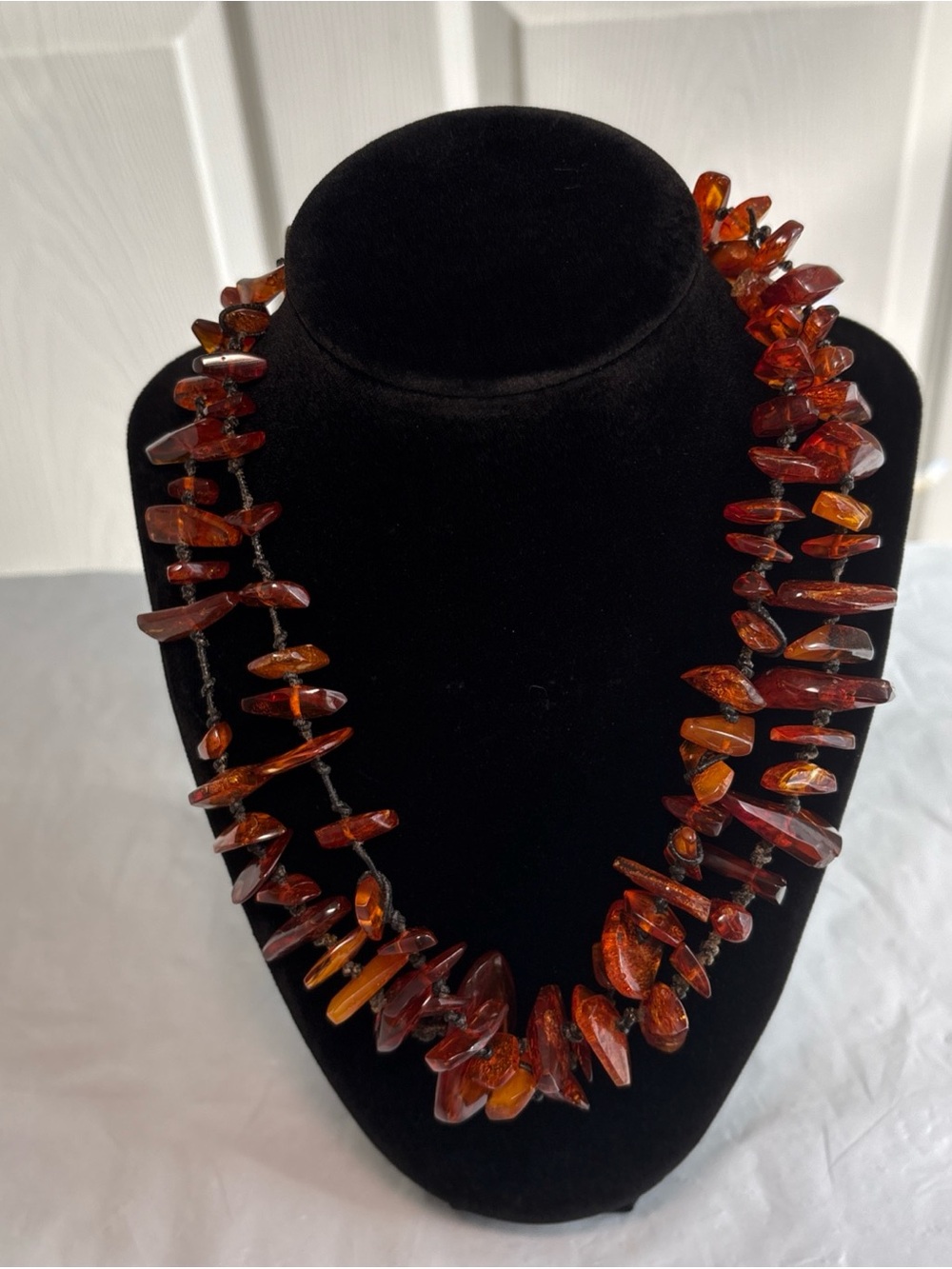 Vintage Baltic Amber Honey Cognac Freeform Nugget Necklace 38” MCM grandmacore